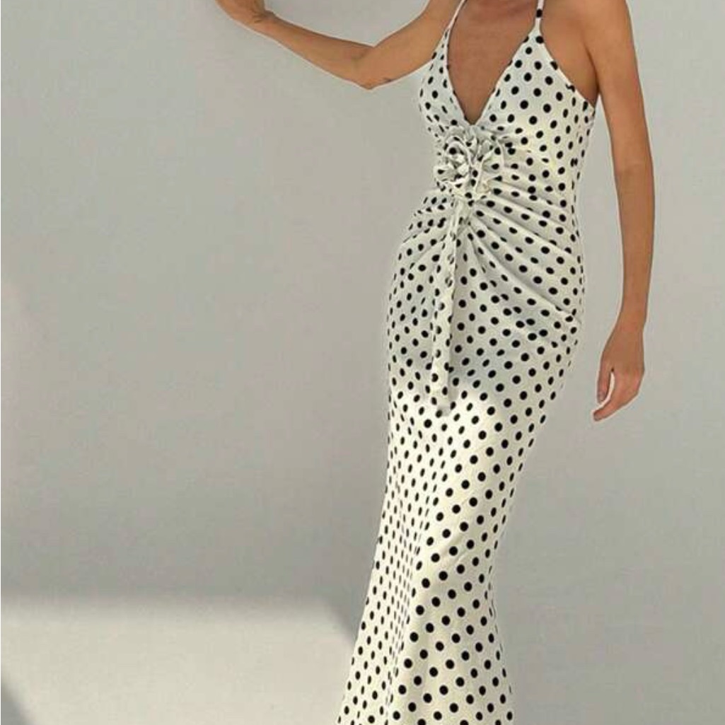 Black And White Sleeveless Halter Maxi Dress
